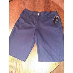 New Size 14 Kim Rogers High Rise Navy Blue Bermuda Length Long Shorts Pocket NWT